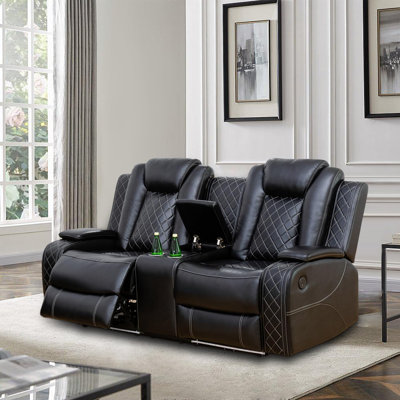  Taishia 73.5'' Faux Leather Loveseat with LED,Storage Armrest and Middle Console