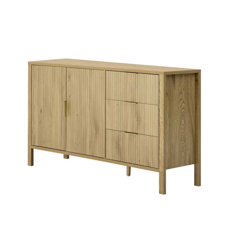 U-Style Modern Wave-Pattern Sideboard With 3 Drawers, Large Storage Buffet Cabinet With Hooks And Extra Center Leg,Suitable For Living Room,Entryway,Hallway.
