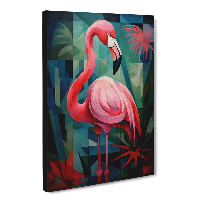 Flamingo Cubism No.2 - No Frame Print, 50cm H x 35cm W x 3cm D