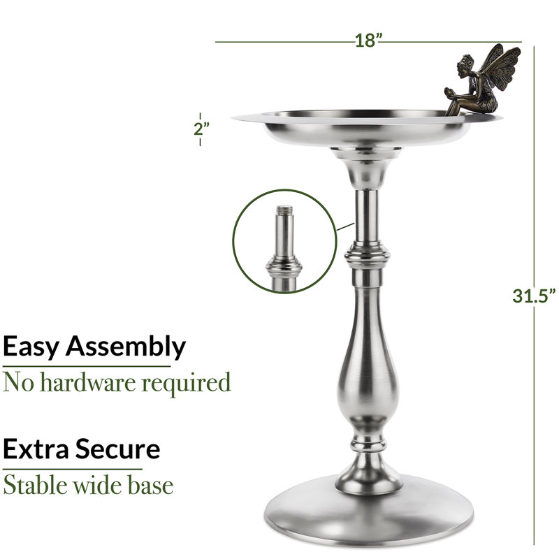 Bain d'oiseaux sur piédestal en aluminium Selders, Étain