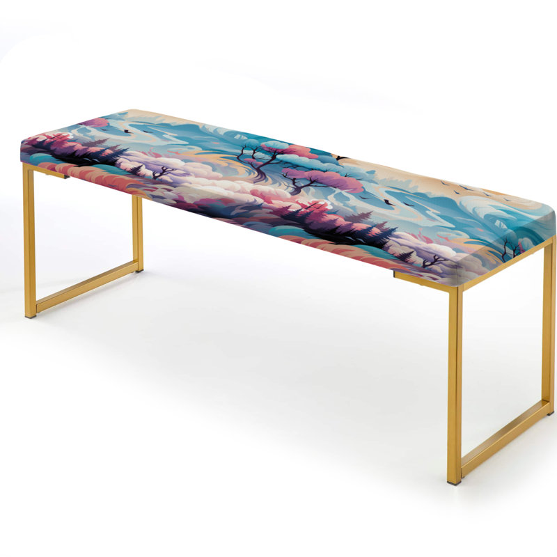 Blue And Pink Nomad Landscape - Abstract Upholstered Gold Bench