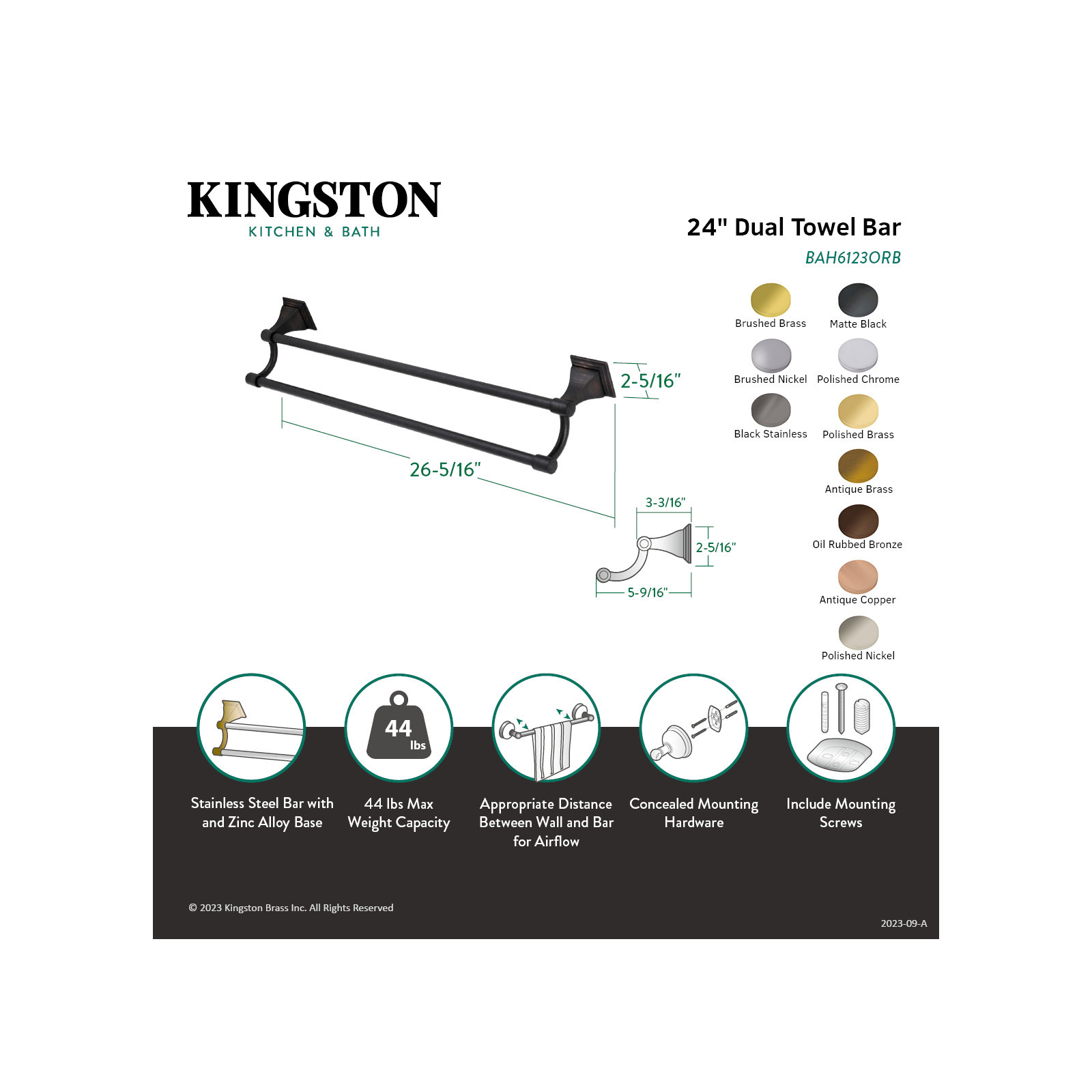 Kingston Brass Monarch Dual Towel Bar, Oil Rubbed Bronze