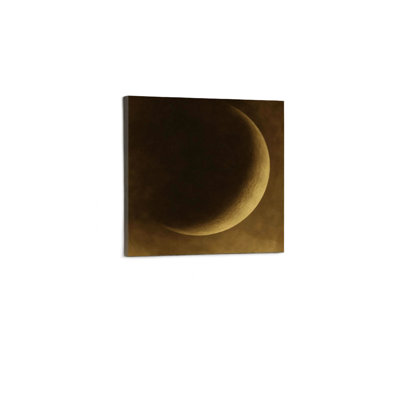 Brown Sepia Crescent Moon in Smoky Sky Canvas Wall Art,Premium Modern Home Decor,24 x 24 Inch