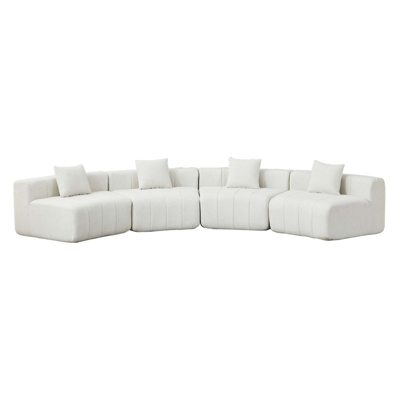 Canapé modulaire courbé en chenille avec 4 coussins, canapé modulaire semi-circulaire courbé et symétrique, Chenille - Beige