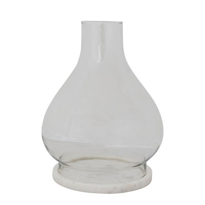 Hand-Blown Glass Hurricane Candleholder With Marble Base