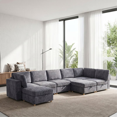 Canapé modulaire modulaire, canapé convertible avec rangement, ensemble de canapé pliant multifonctionnel en tissu, canapé 8 places