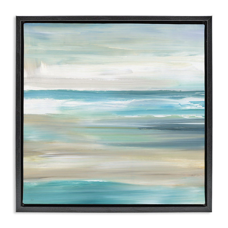 Abstract Beach Sand Ocean Waves, 18" H x 18" W, Jet Black Floater Frame