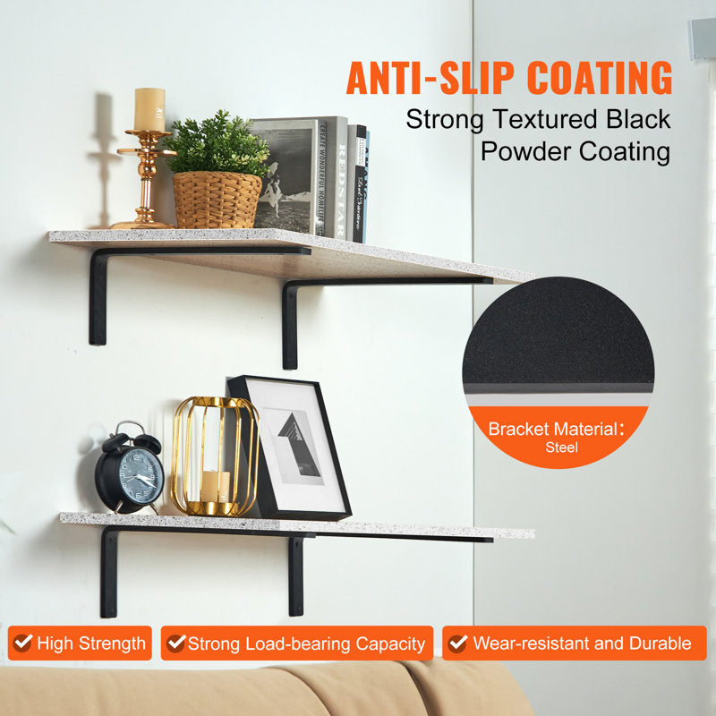 Heavy Duty Matte Black Steel Floating Shelf Brackets, Set of 4