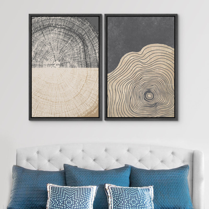 Anneau d'arbre en bois gris, illustrations neutres abstraites, images bohème minimalistes modernes, impression numérique sur toile, impression numérique sur toile encadrée