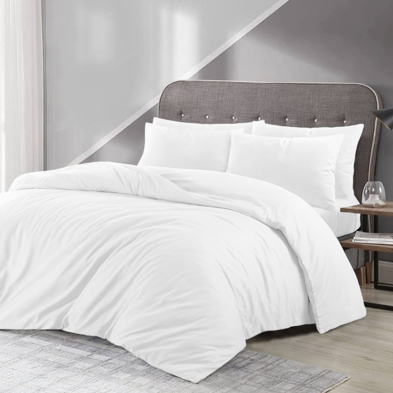 Lameya Luxury Microfibre 200 TC Duvet Cover Plain Bedding Sets with Pillowcase, Single - 1 Standard Pillowcase, White