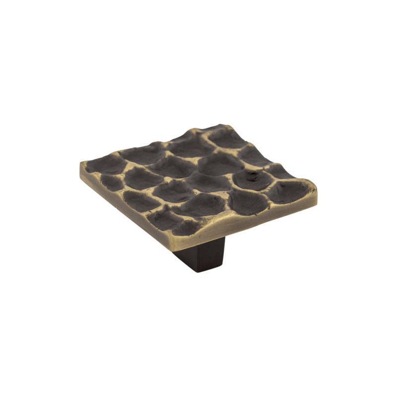 Cobblestone Square Knob, Brass Antique, 1 15/16" Length