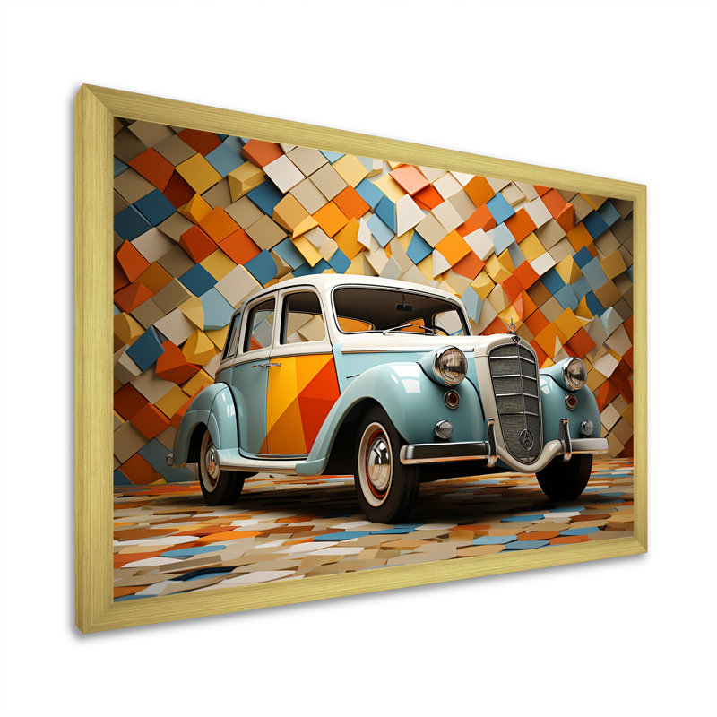 «Cubist 1950S Car Vintage Evolution I», H 12 po x l 20 po x P 1 po, Cadre doré simple