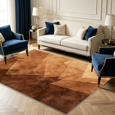 Modern Abstract Geometric Gold Brown carpet-easy to clean, machine-washable, soft and comfortable; suitable for door mats, kitchens, living rooms, bedrooms, corridors, and laundry areas. Easy to clean, durable carpet for home decoration.