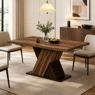 55″ Farmhouse Dining Table, Rectangular Wood Kitchen Dinner Table with Dark Wood Finish for 4 to 6