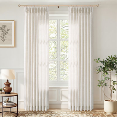 Memory‑Set Linen Textured Light‑Filtering Privacy Curtains for Living Room, Hook Pleat Design(Set of 2)