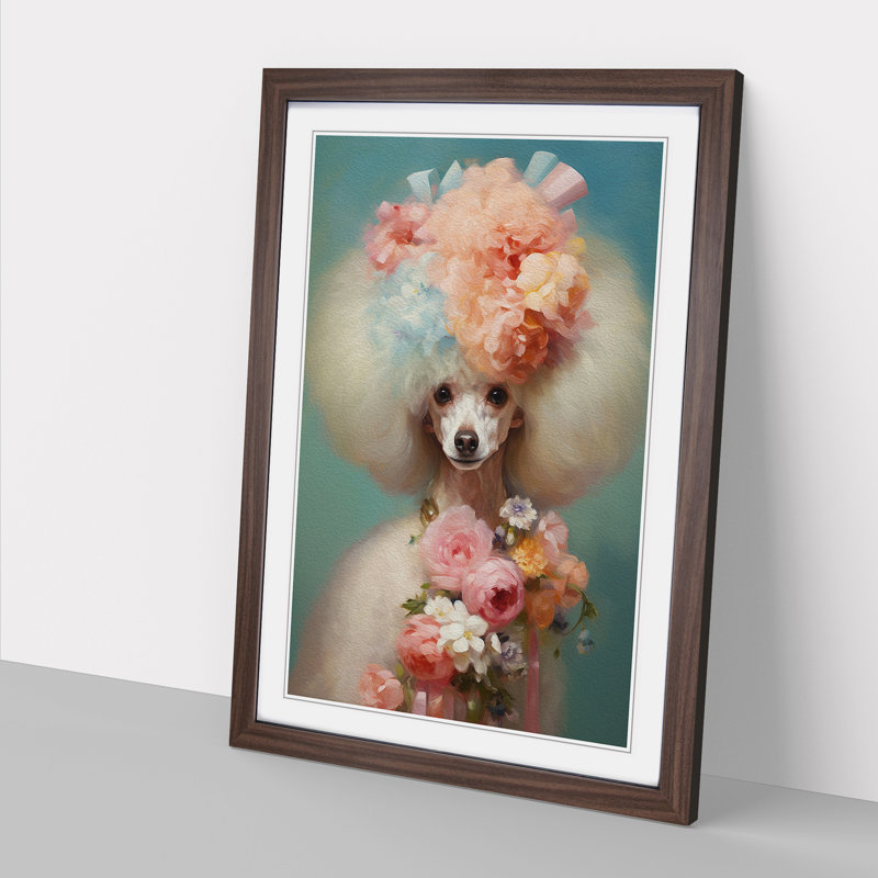 Poodle Impressionism - Single Picture Frame Print on Wood, 34cm H x 25cm W x 2cm D, Walnut Framed