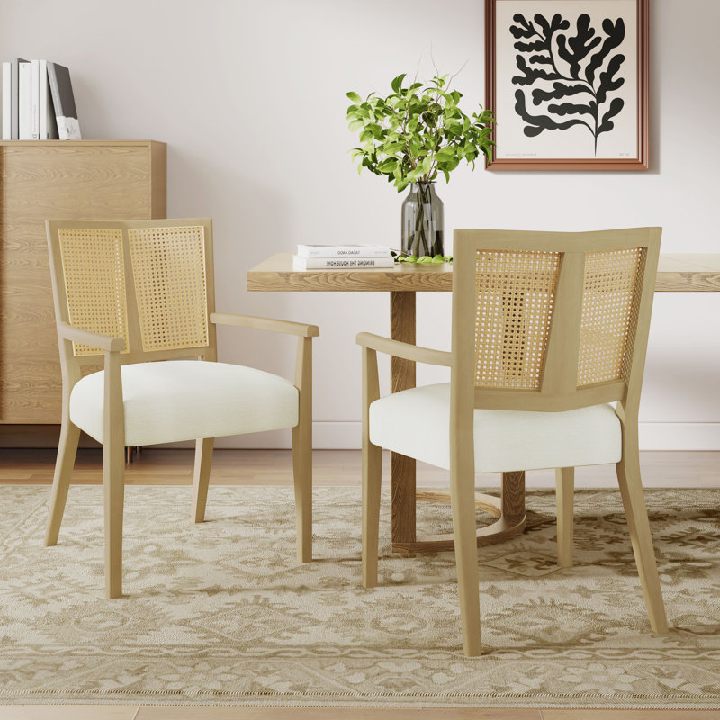 Jad Wooden Dining Chairs With PE Rattan Backs, Beige, Light Ash