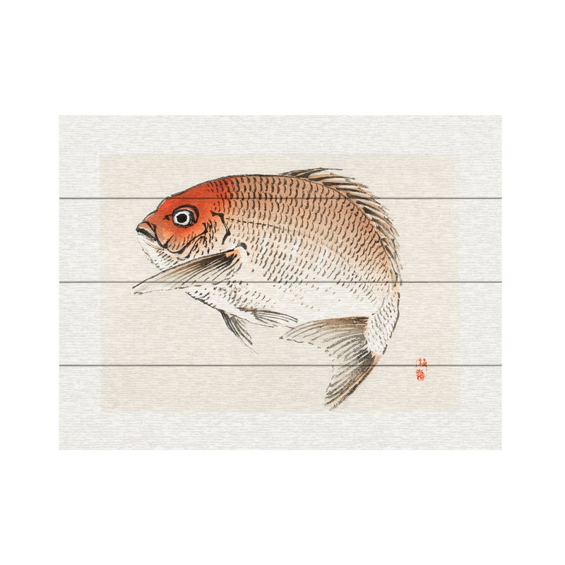 Kono Bairei Tai Fish Wood Slat Art, 12" H x 16" W