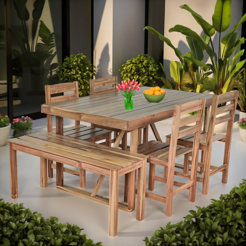 High-Quality Acacia Wood Outdoor Table and Chair Set for Patio, Balcony & Backyard, Light Brown