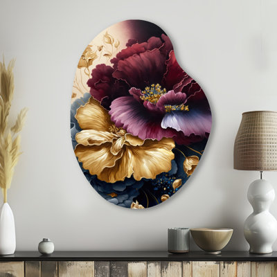 Kemmel - Asymmetrical Floral Metal Wall Art, Unique Shape Metal Wall Sculpture Print