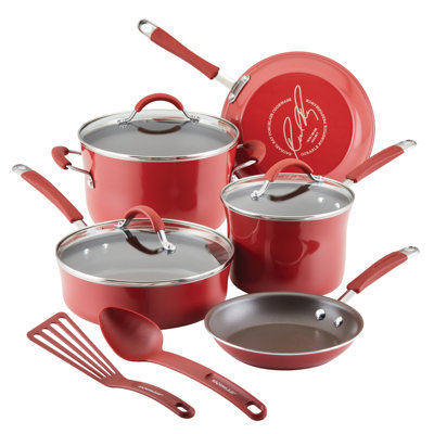 Rachael Ray Cucina Nonstick Cookware Pots and Pans Set, Includes Cooking Utensils, 10 Piece