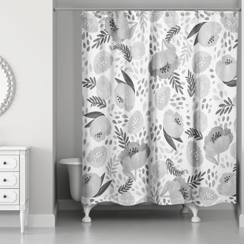 Rideau de douche simple floral Desdemona, Gris