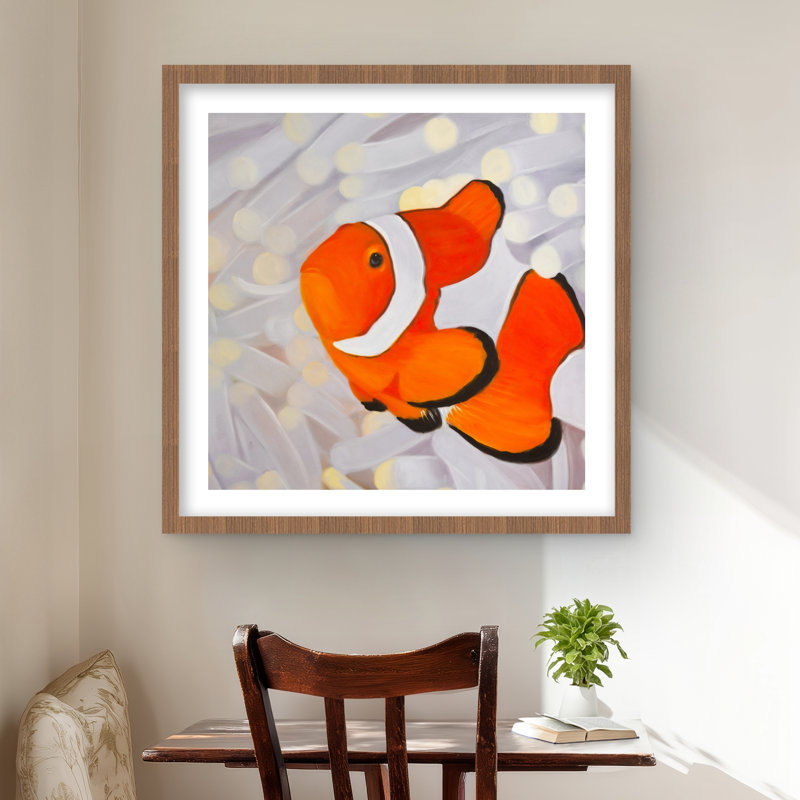 Poisson-clown - reproduction encadrée avec passe-partout | Décoration marine marine, H 24 po x l 24 po