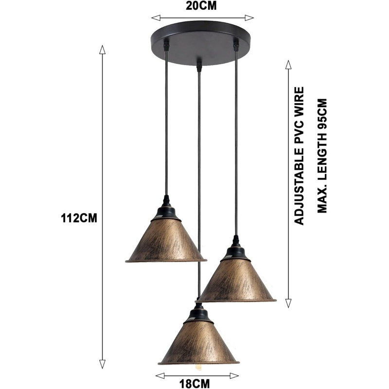 3 - Light Brushed Copper Cone Pendant, Yes