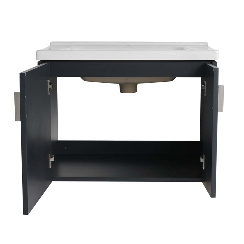 Kinadee 27.75'' Single Bathroom Vanity with Ceramic Top, Black