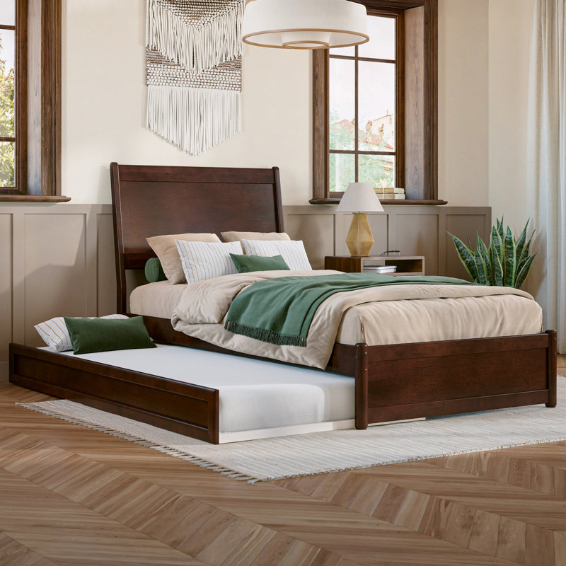 Avdesh Solid Wood Sleigh Trundle Extra Bed, Twin XL, Walnut