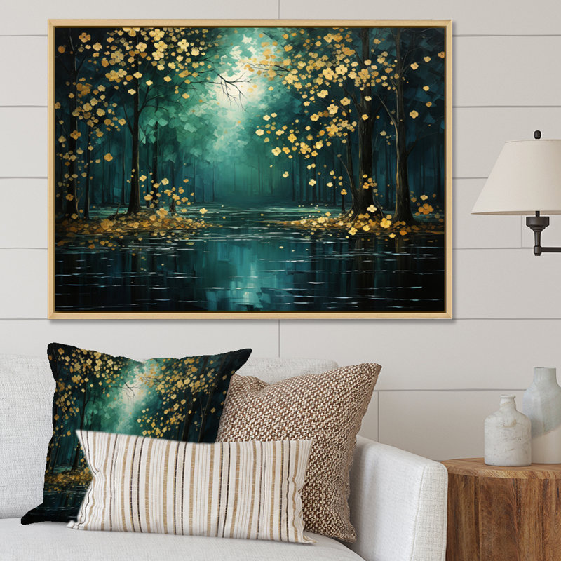 Décoration murale Bold Forest Emerald III - Forêt, Cadre naturel flottant, H 34 po x l 44 po x P 1,5 po