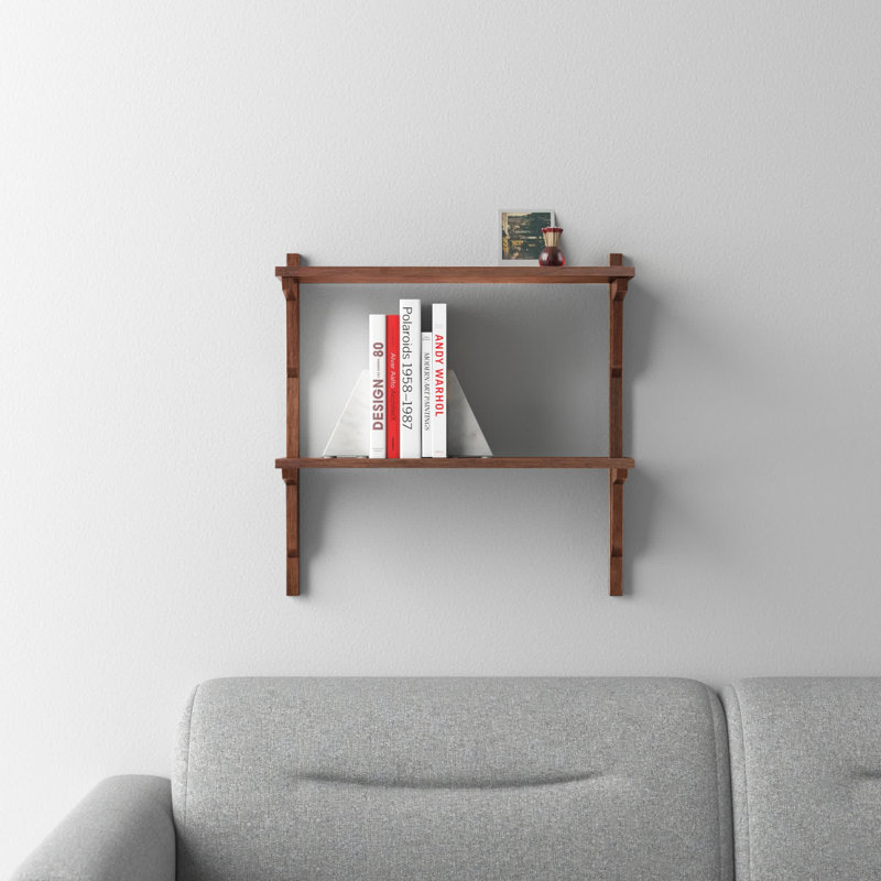 Baez Poplar Solid Wood Wall Shelf, Walnut Brown