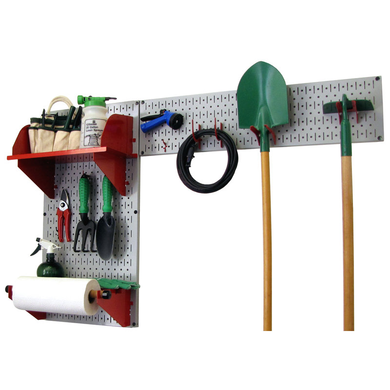 Ensemble de rangement de panneau perforé pour outils de jardin Rylan, Gris/rouge