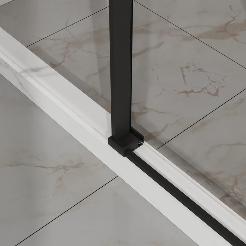 Porte de douche coulissante réglable de 44 à 48 po de largeur, verre trempé transparent de 6 mm, joint étanche, porte de salle de bain moderne avec roulettes en acier inoxydable de 1/4 po (6 mm), finition noir mat, facile
