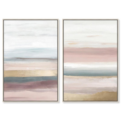 Serenity in Stripes Set Canvas Set of 2 Minimal Abstract by