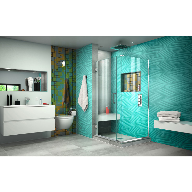 Unidoor Plus 29" W x 30.375" D x 72" H Frameless Pivot Rectangle Shower Enclosure, Chrome