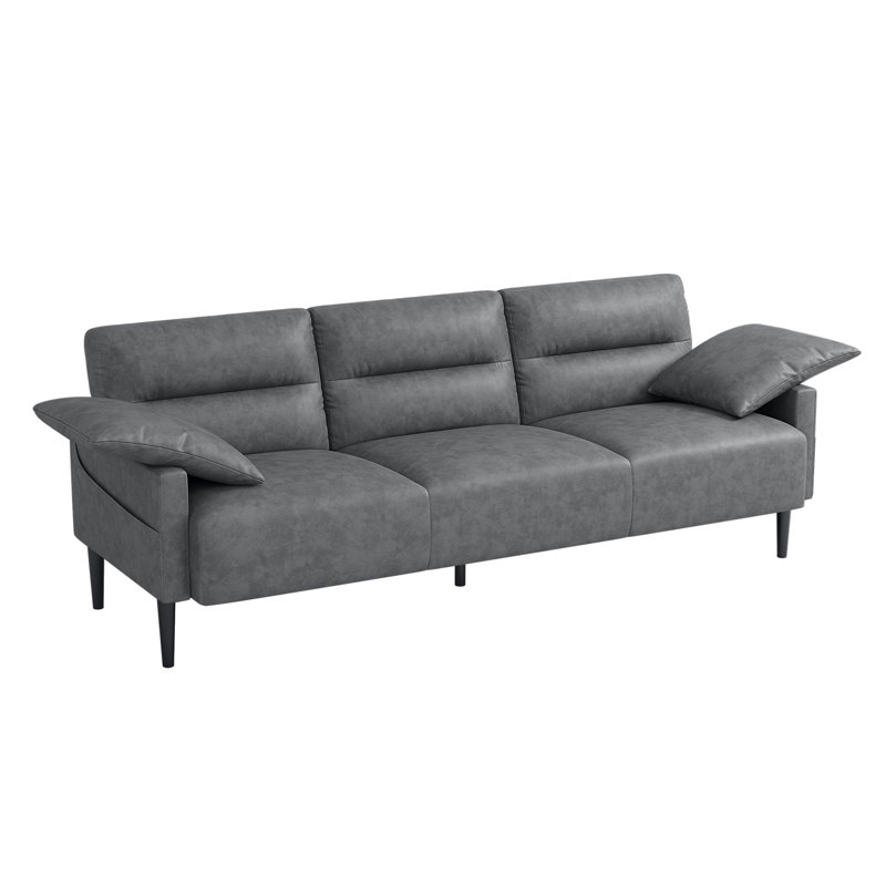 Imelda 83" Faux Leather Square Arm Sofa, Gris