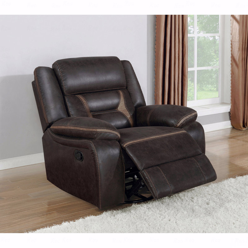 Upholstered Swivel Glider With Recliner Function With Pillow Top Arms, Brown