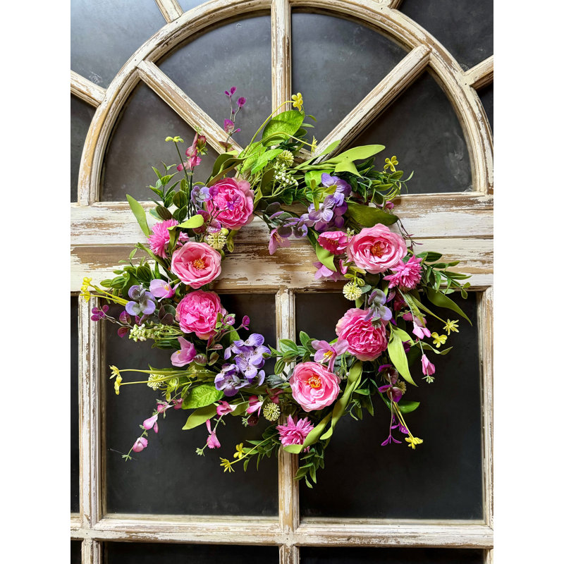 Couronne florale artificielle rose 22 pouces