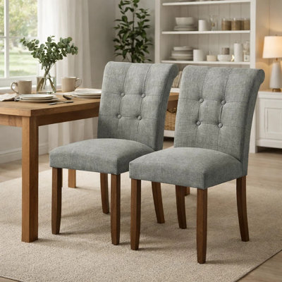 Upholstered Dining Chair with Walnut Wood Legs