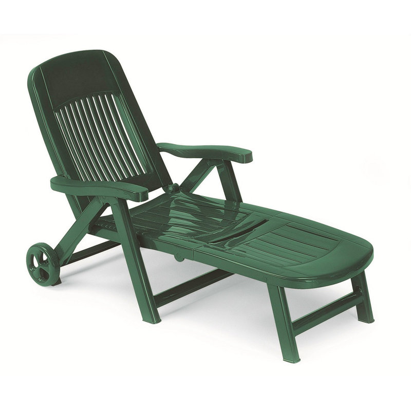 Kali Folding Sun Lounger with Wheels and Reclining Back Rest, Forest Green