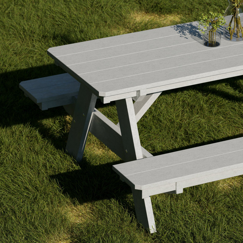 Heritage 72" Picnic Table with Attached Benches, Light Gray