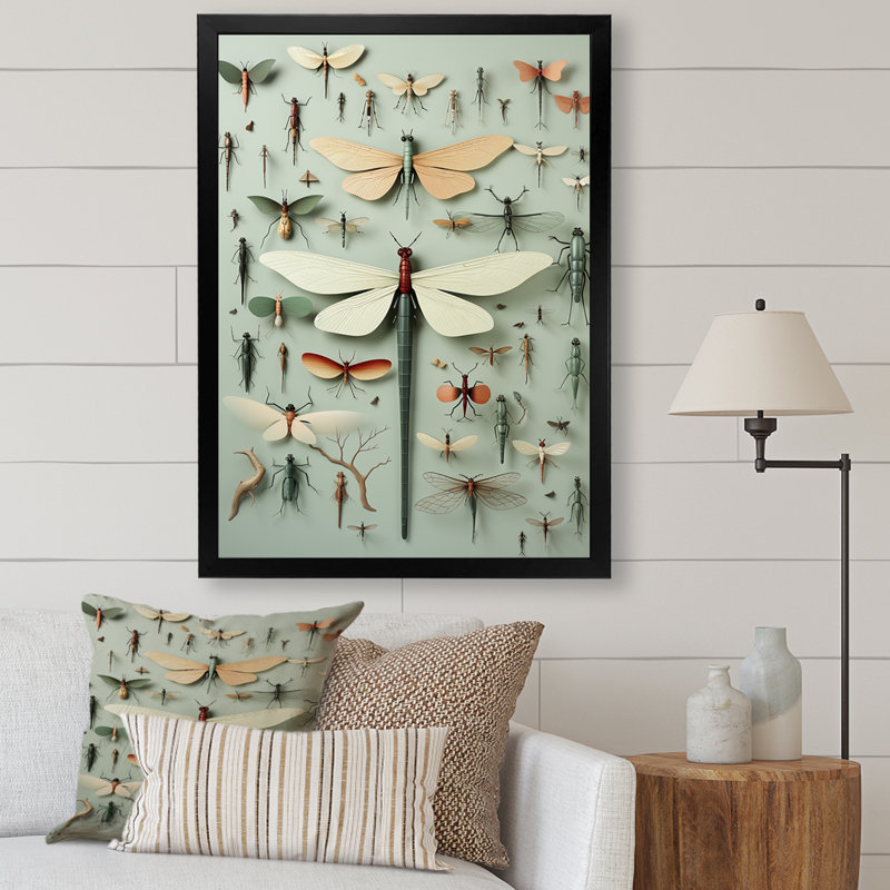 «Curious Dragonflies 1 - Insectes & Bugs», art mural, Cadre simple noir, H 40 po x l 30 po x P 1,5 po