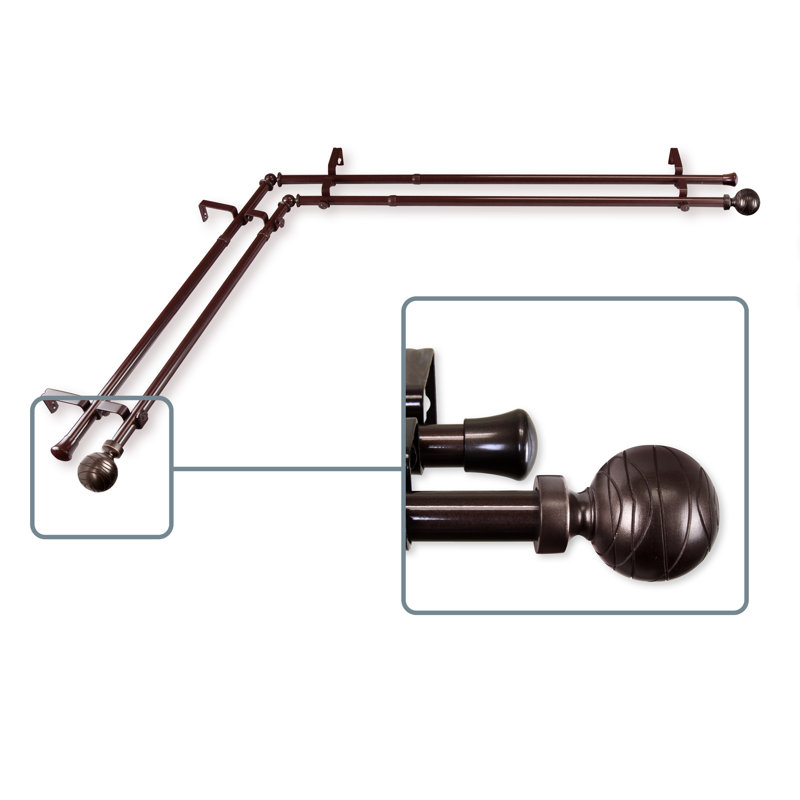 Tringle à rideaux d'angle pour fenêtre double, Cacao, L 120 po x l 70 po