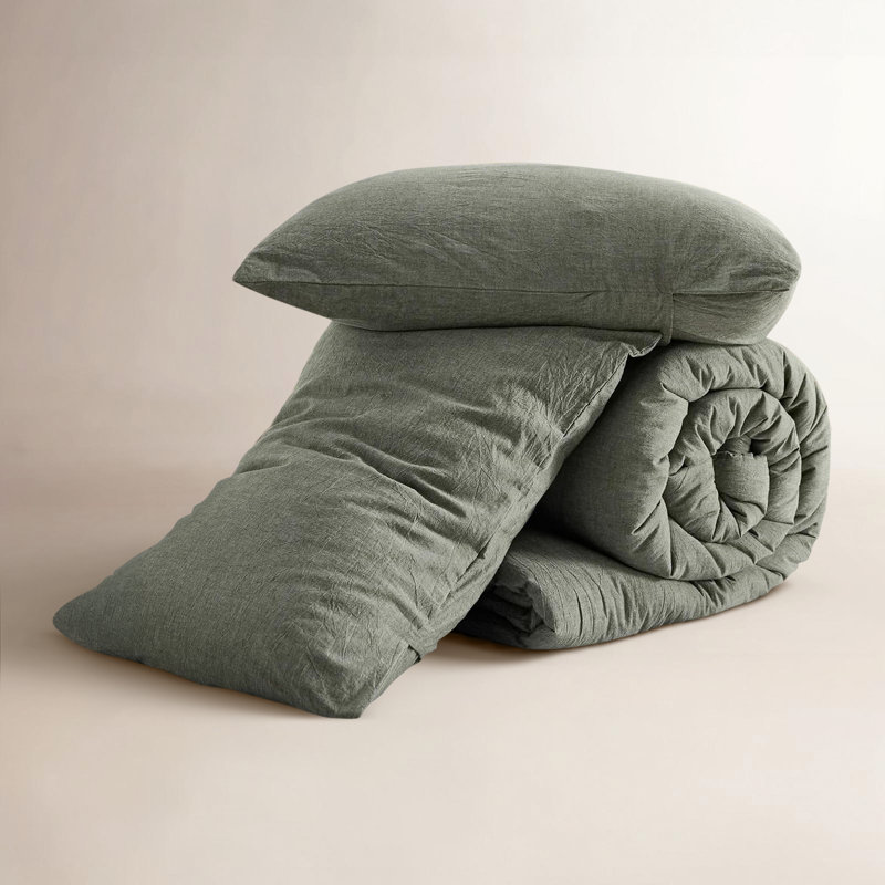 Bedsure Pre-washed Comforter Set with 100% Cotton Outer Covert,  143TC, Queen Comforter + 2 Additional Pieces, Bronze Green
