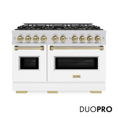 ZLINE Autograph 48 in. Classic Dual Fuel Range w/ DuoPro Cooktop & White Doors w/ Bronze Accents