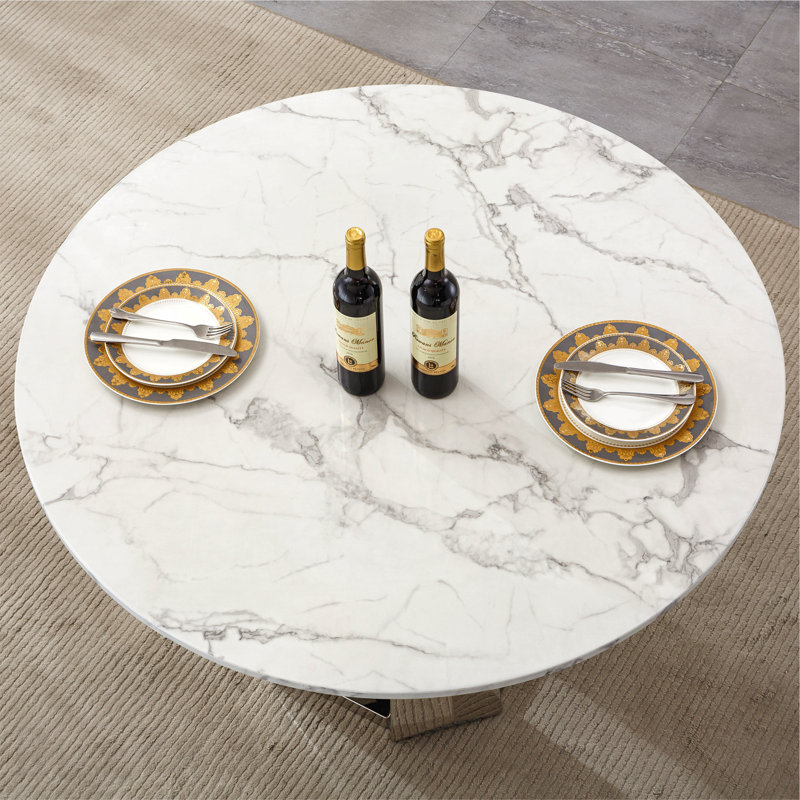 Table de salle à manger 47 po, Argent, Blanc