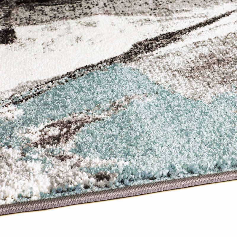 Tapis noir Abstract, Rectangle 6 pi 7 po x 9 pi 6 po