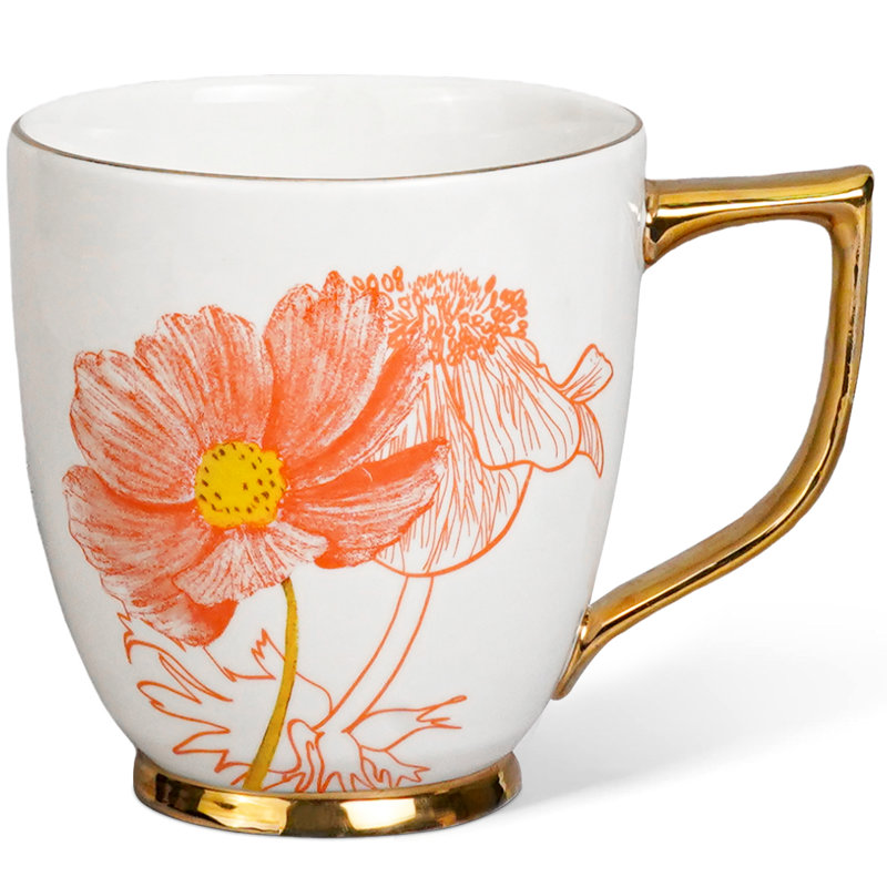 Tasse à café en céramique - tasse à thé 15 oz avec motif cosmos et anémone, tasse florale en porcelaine pour la maison, cadeau de fête des mères pour maman et femme