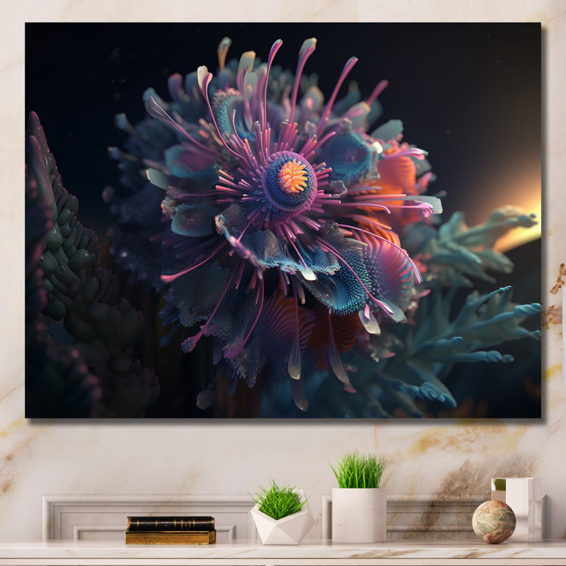 Futuriste fleur mauve Dahlia I - reproduction sur toile, 24" H x 32" W, Toile tendue